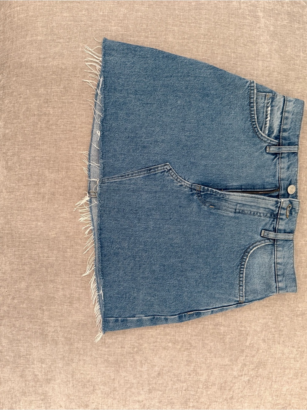 Frame Denim Frayed Hem Jean Mini Skirt — Blue